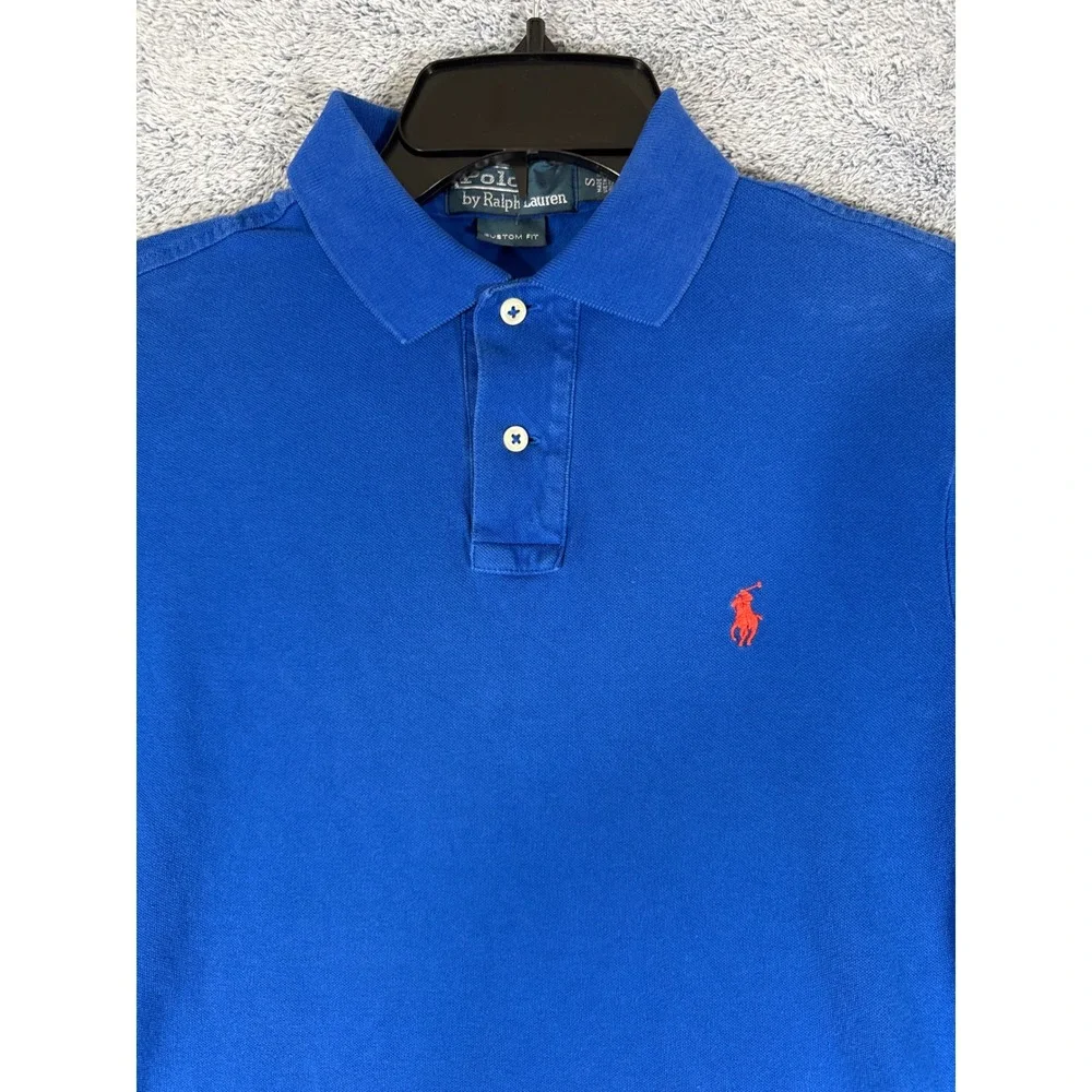 Polo Ralph Lauren Mens Custom Fit Short Sleeve Pique Polo Shirt Blue Small